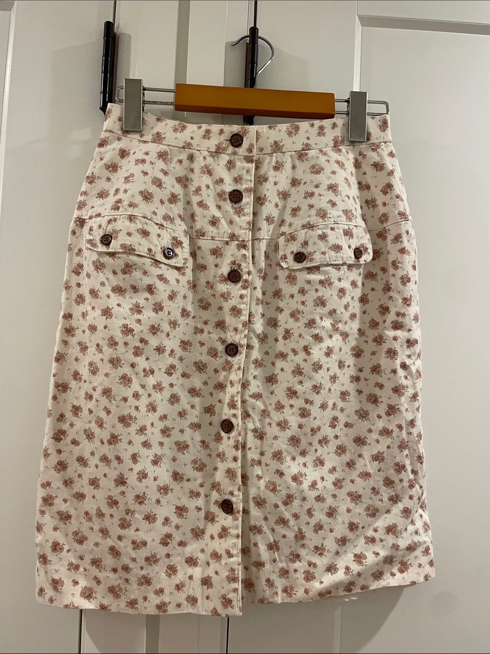 Vintage Verite Floral Button-Front Midi Cotton Skirt - Made in Japan